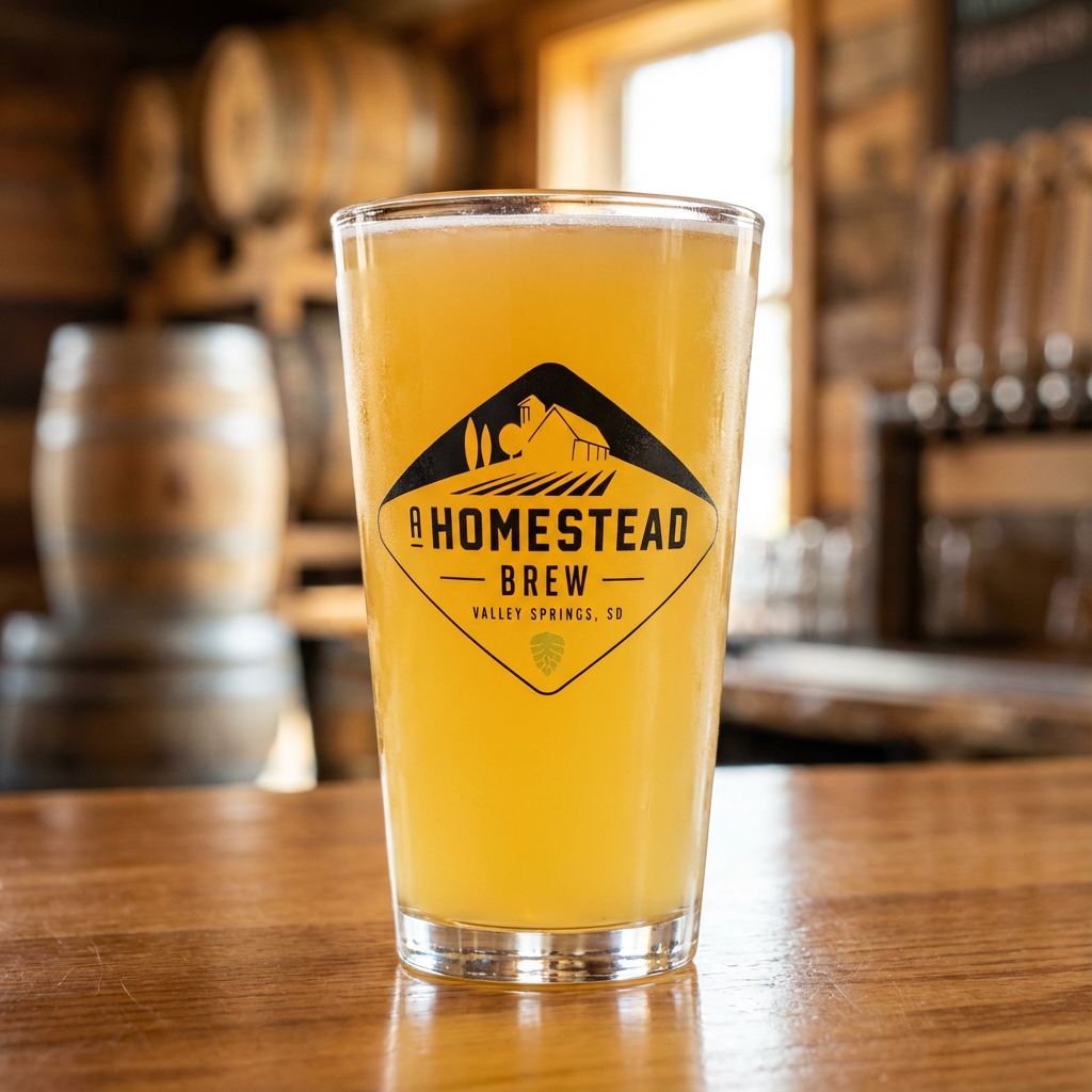 A Homestead Brew Logo Glass